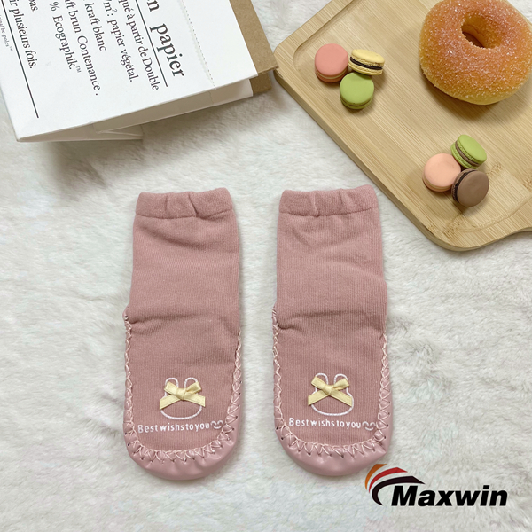 Kids Socks with Textile ABS Sole and Bow Girls Design -1