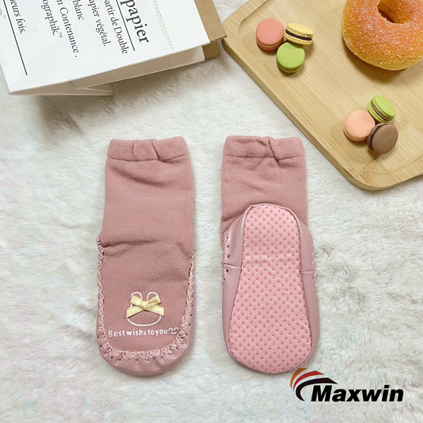 Kids Socks with Textile ABS Sole and Bow Girls Design -2