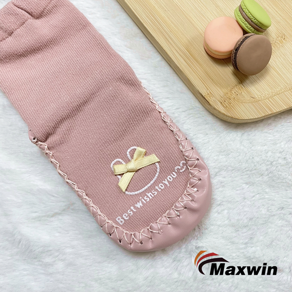 Kids Socks with Textile ABS Sole and Bow Girls Design -3