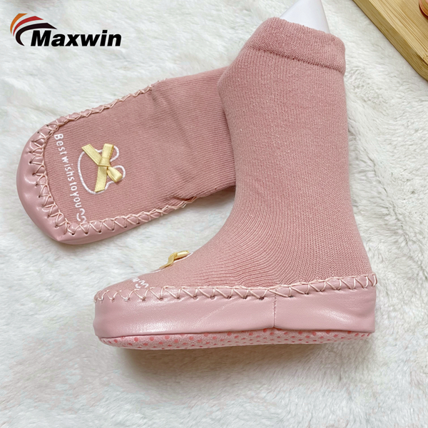 Kids Socks na may Textile ABS Sole at Bow Girls Design -6