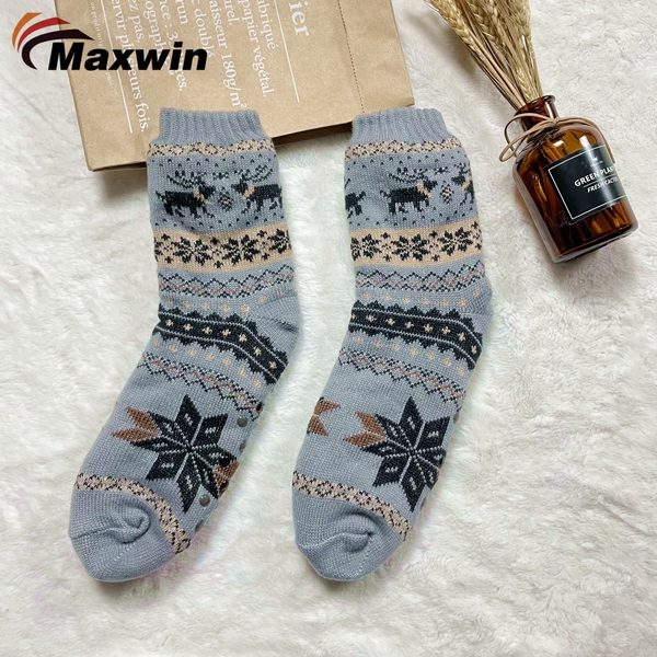 Ladies Home Socks with Nordic Design S nowflake and Sherpa Lining Cabin Socks-1