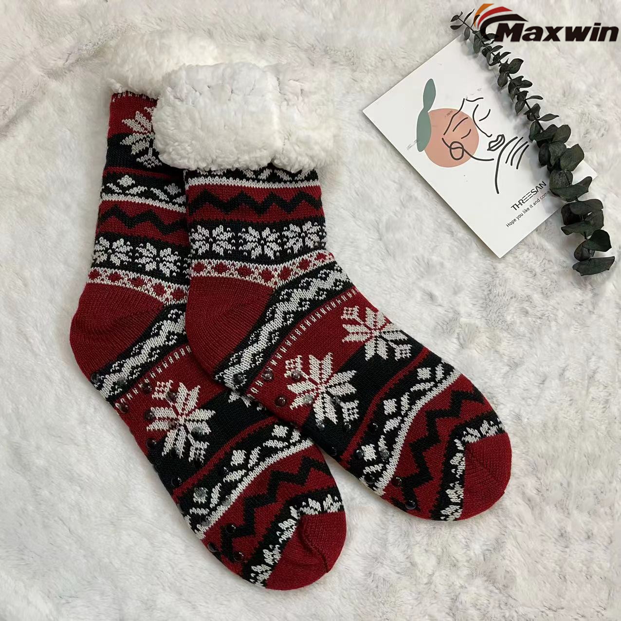 Women's Fuzzy Snowflake Socks - Cozy Warm Colorful Winter Snowflake House  Socks